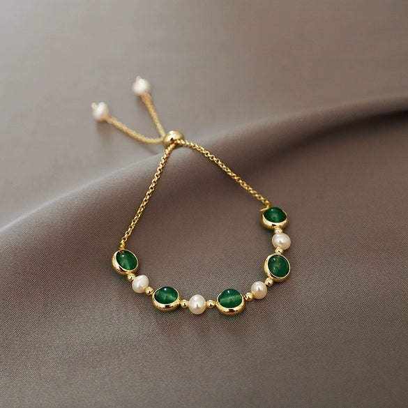 Women's Natural Style Alloy Pearl Crystal Geometric Electroplated Bracelet