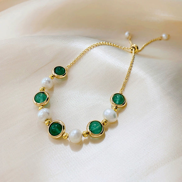 Women's Natural Style Alloy Pearl Crystal Geometric Electroplated Bracelet