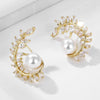 Women's Natural Style Metal Olive Leaf Flower Earrings With Zircon Accents Electroplated Exaggerated Statement Earrings