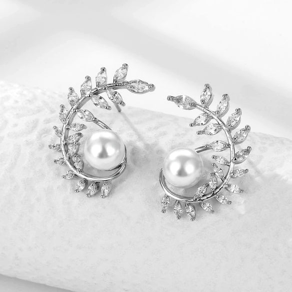 Women's Natural Style Metal Olive Leaf Flower Earrings With Zircon Accents Electroplated Exaggerated Statement Earrings