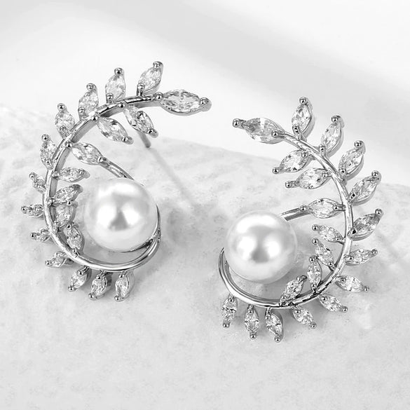 Women's Natural Style Metal Olive Leaf Flower Earrings With Zircon Accents Electroplated Exaggerated Statement Earrings