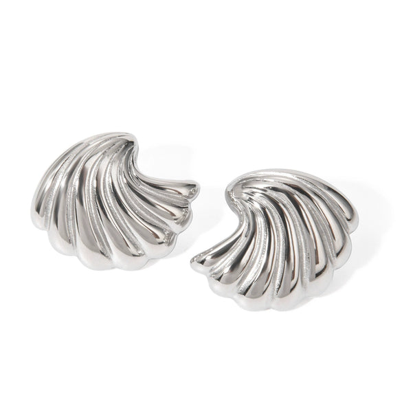 Women's Natural Style Stainless Steel Earrings With Geometric Shell Stripe Wave Pattern And Animals Zodiac Styling And Electroplating Treatment