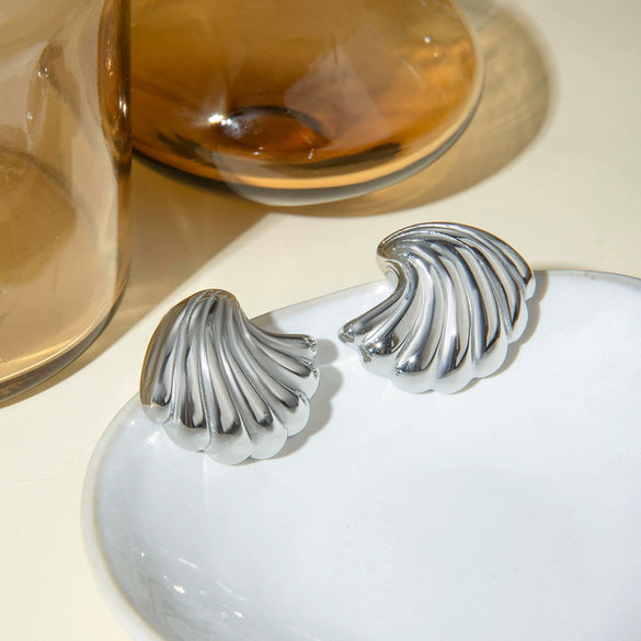 Women's Natural Style Stainless Steel Earrings With Geometric Shell Stripe Wave Pattern And Animals Zodiac Styling And Electroplating Treatment