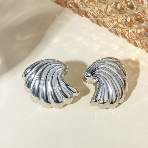 Women's Natural Style Stainless Steel Earrings With Geometric Shell Stripe Wave Pattern And Animals Zodiac Styling And Electroplating Treatment