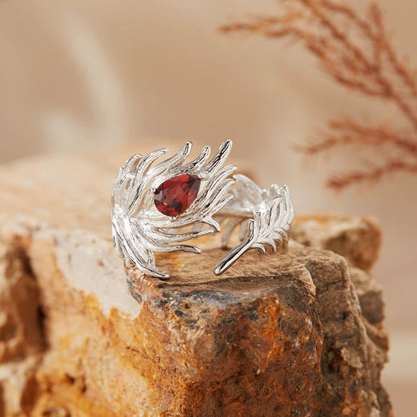 Women's Natural Tanzanite Topaz Garnet Gemstone Ring S925 Sterling Silver Feather Style Set With Gems