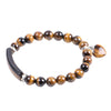 Women's Natural Tiger Eye Stone Beaded Bracelet With Woven Chain Pendant And Electroplated Rhinestone Detail