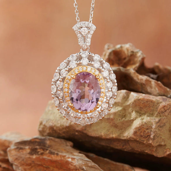 Women's Natural Topaz Amethyst Citrine Geometric Style S925 Sterling Silver Crystal Jewelry Necklace