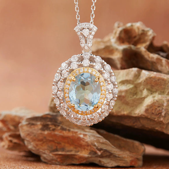 Women's Natural Topaz Amethyst Citrine Geometric Style S925 Sterling Silver Crystal Jewelry Necklace