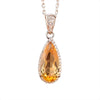 Women's Natural Topaz Citrine Dropshaped Necklace Set With Crystal In S925 Sterling Silver And Cross Chain