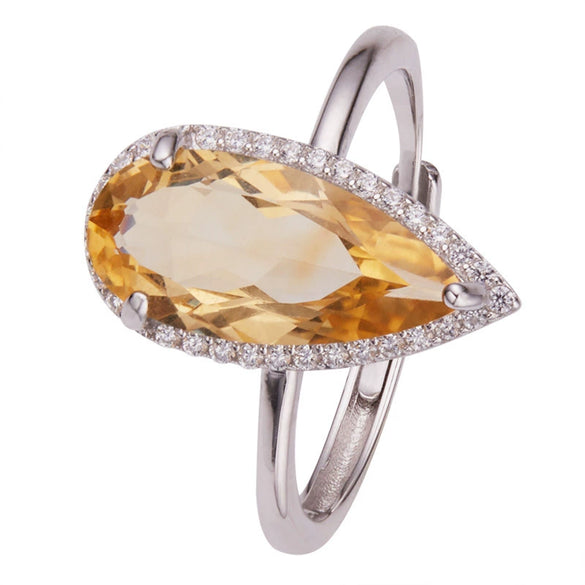 Women's Natural Topaz Citrine Dropshaped Necklace Set With Crystal In S925 Sterling Silver And Cross Chain