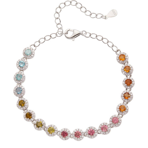 Women's Natural Tourmaline Bracelet S925 Sterling Silver Geometric Style Set With Gemstones