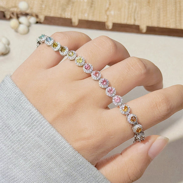 Women's Natural Tourmaline Bracelet S925 Sterling Silver Geometric Style Set With Gemstones
