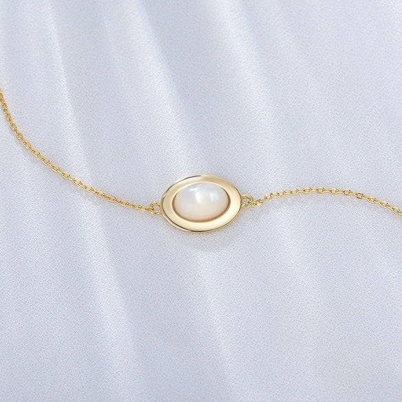 Women's Natural White Shell Oval Bracelet 925 Sterling Silver Geometric Design Jewelry