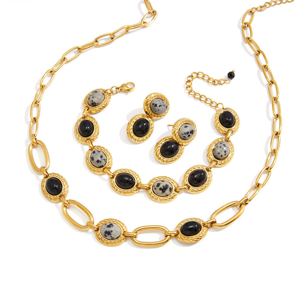 Women's Nature Style Jewelry Set With Titanium Steel Necklace And Stainless Steel Bracelet And Earrings Plated Finish