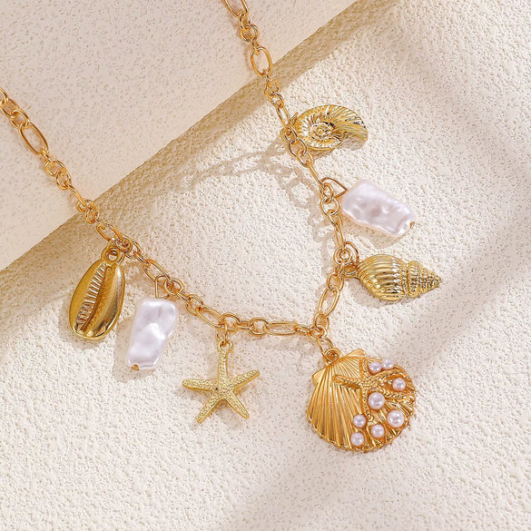Women's Necklace Alloy Imitation Pearl Geometric Starfish Conch Electroplating Minimalist Jewelry