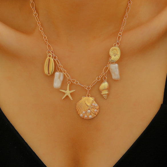 Women's Necklace Alloy Imitation Pearl Geometric Starfish Conch Electroplating Minimalist Jewelry