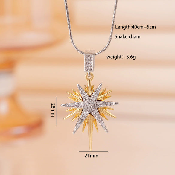 Women's Necklace Copper Gold Plated Diamond Mixed Gemstone Inlay Pendant O Chain