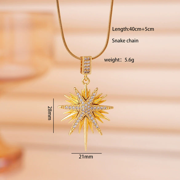 Women's Necklace Copper Gold Plated Diamond Mixed Gemstone Inlay Pendant O Chain