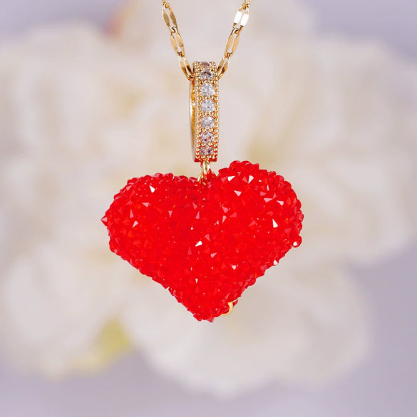 Women's Necklace Copper Heart Shape Pendant Mixed Gemstone Setting Electroplating Titanium Steel Chain