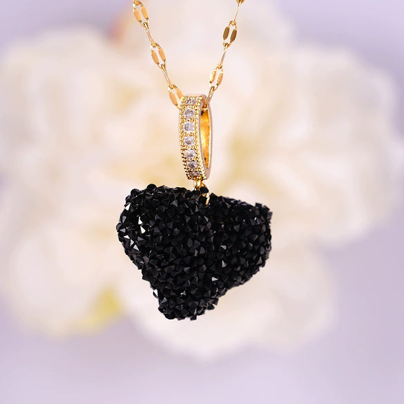Women's Necklace Copper Heart Shape Pendant Mixed Gemstone Setting Electroplating Titanium Steel Chain