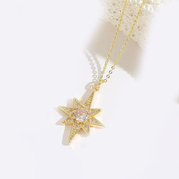 Women's Necklace Starfish Zircon Micropaved Copper With Eightpointed Star Design Electroplated