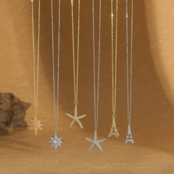 Women's Necklace Starfish Zircon Micropaved Copper With Eightpointed Star Design Electroplated