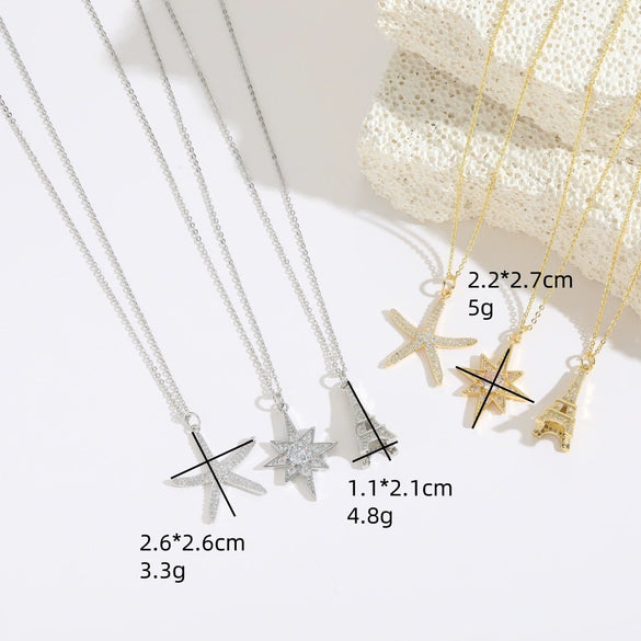 Women's Necklace Starfish Zircon Micropaved Copper With Eightpointed Star Design Electroplated