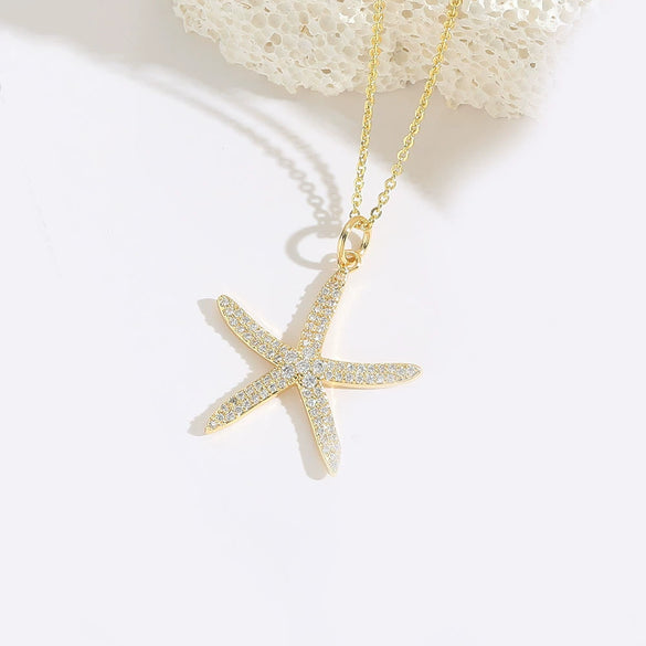 Women's Necklace Starfish Zircon Micropaved Copper With Eightpointed Star Design Electroplated