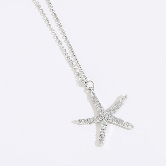 Women's Necklace Starfish Zircon Micropaved Copper With Eightpointed Star Design Electroplated