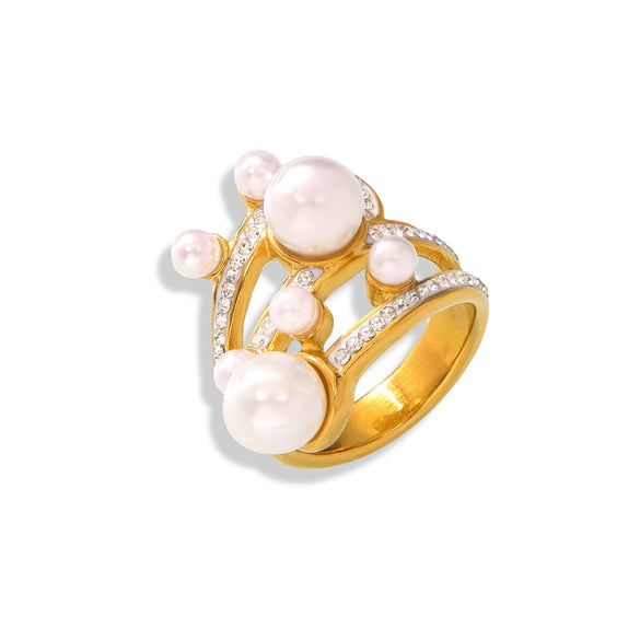 Women's Niche Design Cold Style Bead Winding Ring In Titanium Steel With Geometric Pattern And 18K Gold Plated Electroplating