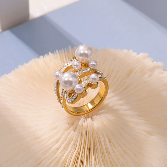 Women's Niche Design Cold Style Bead Winding Ring In Titanium Steel With Geometric Pattern And 18K Gold Plated Electroplating