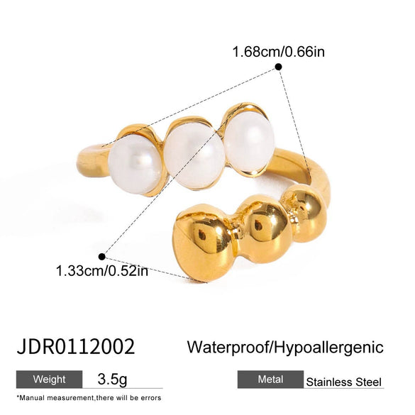 Women's Niche Design Stainless Steel Pearl Ring With Geometric Pattern And Electroplating