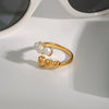 Women's Niche Design Stainless Steel Pearl Ring With Geometric Pattern And Electroplating