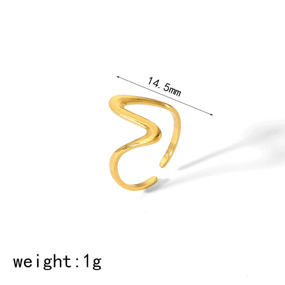 Women's Niche Highend Light Luxury Wave Titanium Steel Open Adjustable Ring Electroplated