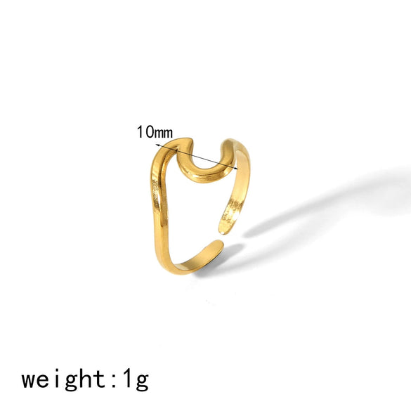 Women's Niche Highend Light Luxury Wave Titanium Steel Open Adjustable Ring Electroplated