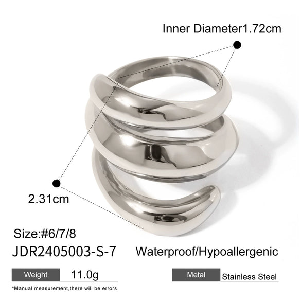 Women's Niche Highgrade Light Luxury Colormatching Doublelayer Asymmetric Opening Titanium Steel Ring With Geometric Pattern And Electroplating