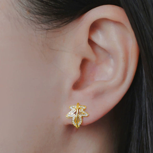 Women's Niche Jewelry Copper Leaf Ushaped Ear Buckle With Microinlaid Zircon