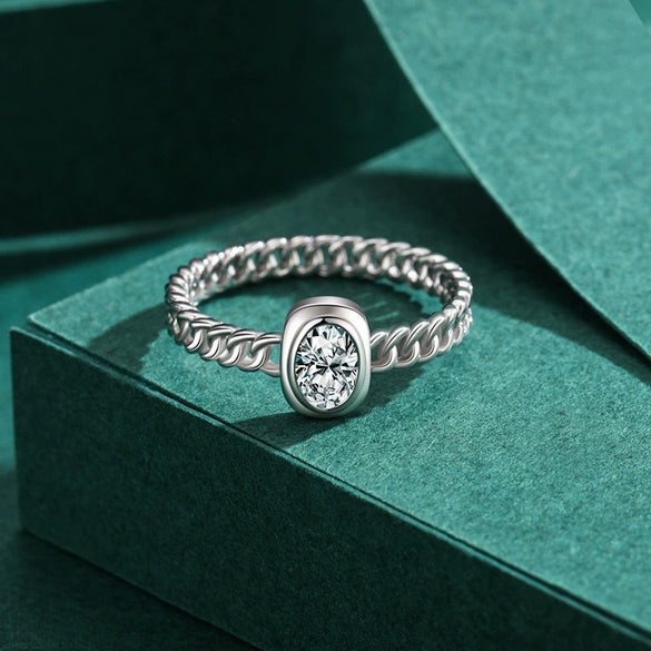 Women's Niche Light Luxury Hollow Chain Oval Ring Silver 925 Seiko Geometric Jewelry