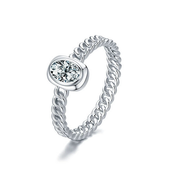 Women's Niche Light Luxury Hollow Chain Oval Ring Silver 925 Seiko Geometric Jewelry