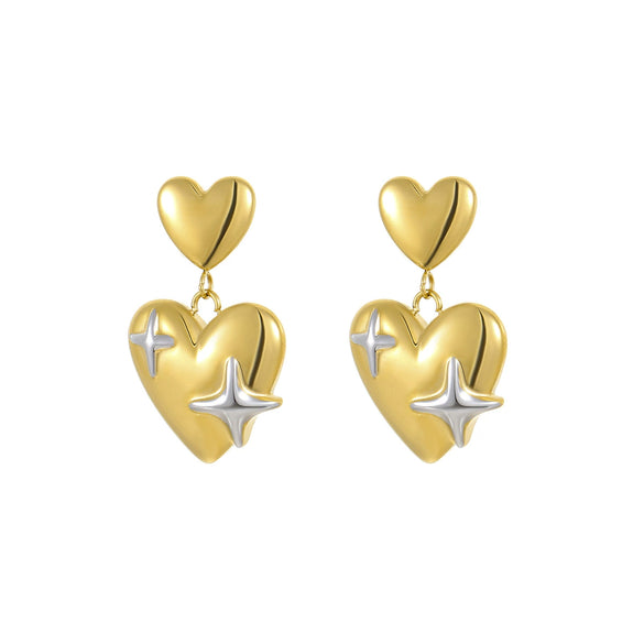 Women's Niche Personality Double Love Stainless Steel Heart Shape Electroplated Earrings
