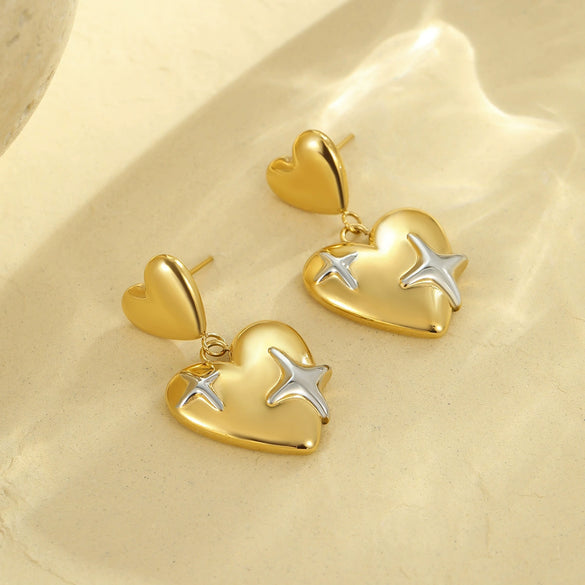 Women's Niche Personality Double Love Stainless Steel Heart Shape Electroplated Earrings