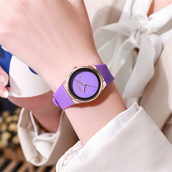 Women's Niche Quartz Watch Alloy Case Silicone Strap Stainless Steel Clasp Round Dial Leisure Style