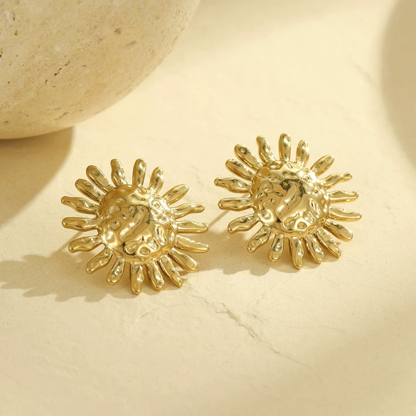 Women's Niche Retro Pleated Texture Stainless Steel 18K Electroplated Earrings