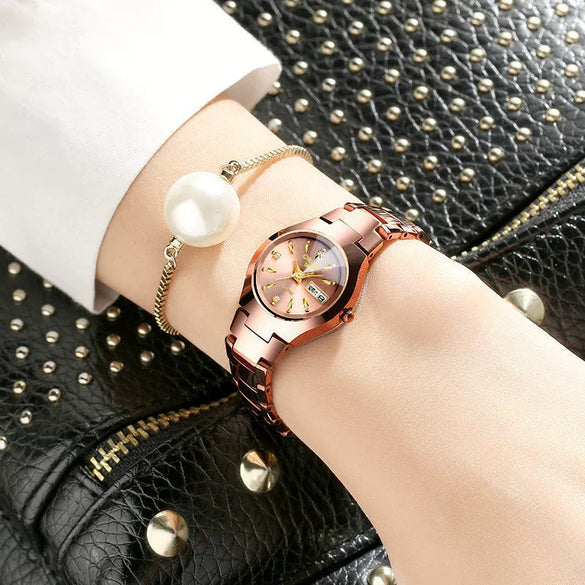 Women's Nonmechanical Waterproof Luminous Watch Alloy Tungsten Steel Color Round Dial Leisure Style