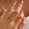 Women's Ocean Inspired Electroplated Stainless Steel Adjustable Ring With Coral Line Geometric Design