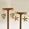 Women's Ocean Inspired Geometric Stainless Steel Earrings With 18K Gold Vacuum Plating Starfish And Leaf Design