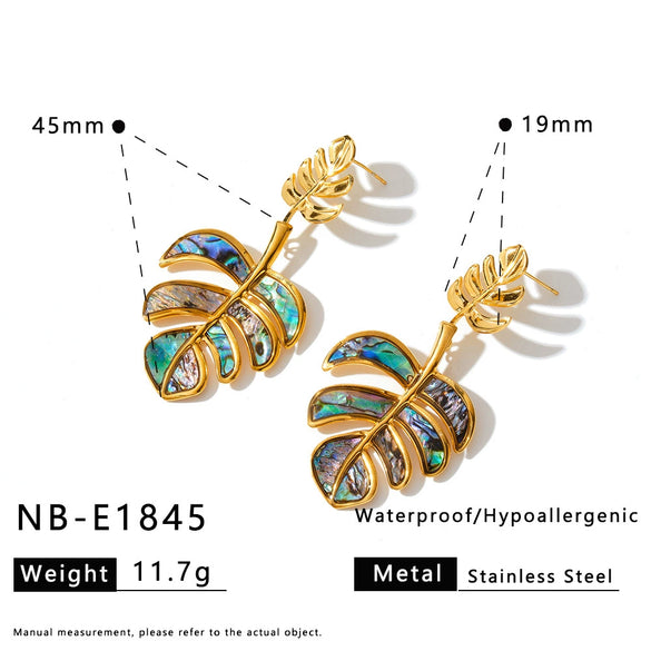 Women's Ocean Inspired Geometric Stainless Steel Earrings With 18K Gold Vacuum Plating Starfish And Leaf Design