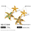 Women's Ocean Inspired Geometric Stainless Steel Earrings With 18K Gold Vacuum Plating Starfish And Leaf Design
