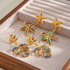 Women's Ocean Inspired Geometric Stainless Steel Earrings With 18K Gold Vacuum Plating Starfish And Leaf Design
