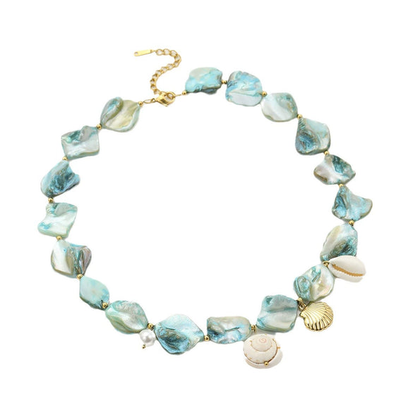 Women's Ocean Series Irregular Shell Conch Beach Style Titanium Steel And Stainless Steel Electroplated Clavicle Necklace